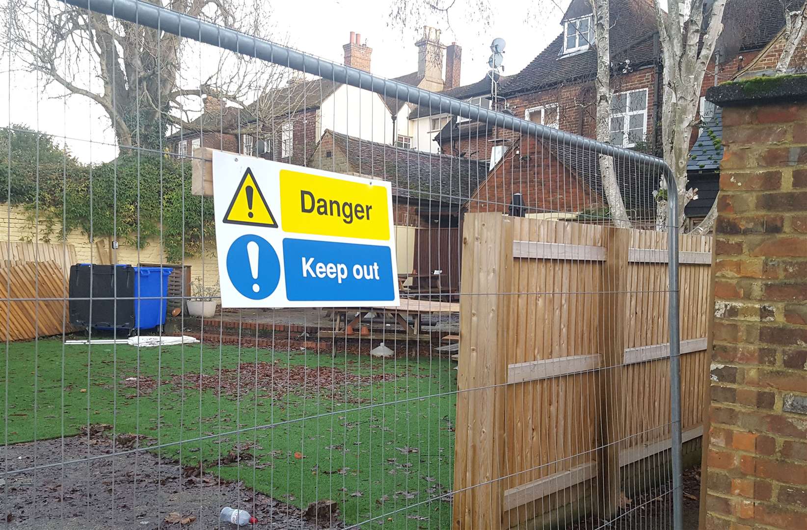 The pub garden has been fenced off