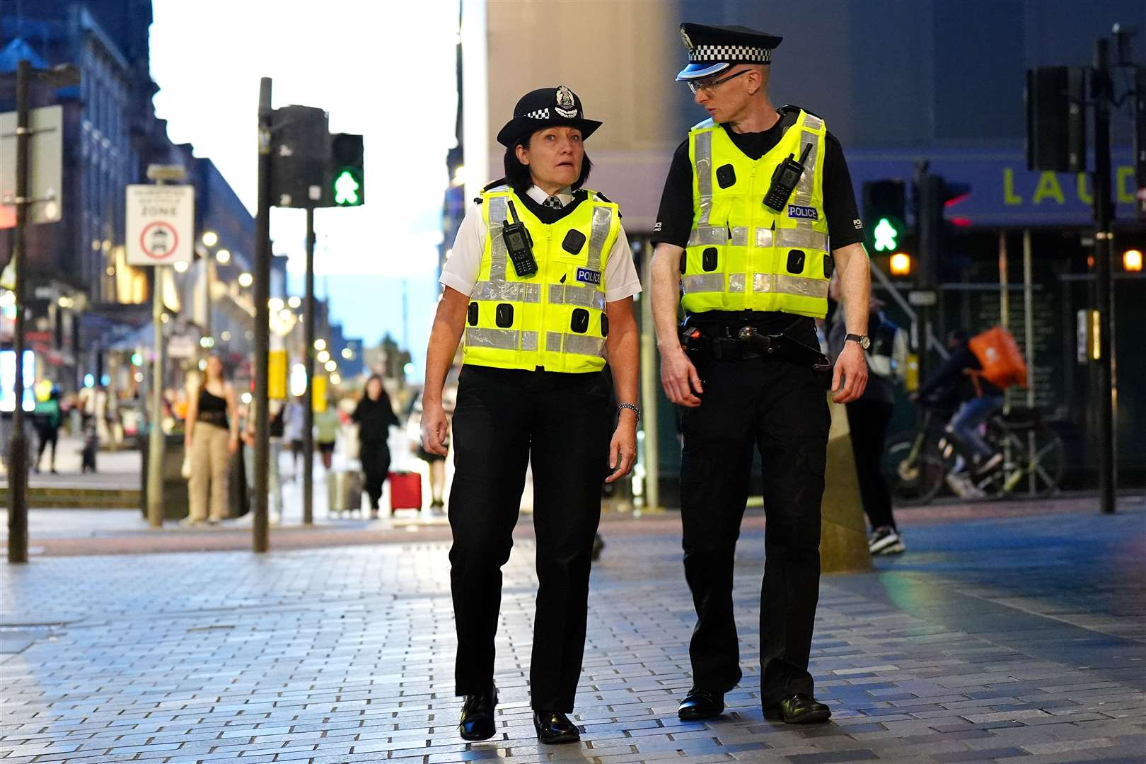 Chief Constable Jo Farrell, left, took to the streets of Glasgow in May (Jane Barlow/PA)