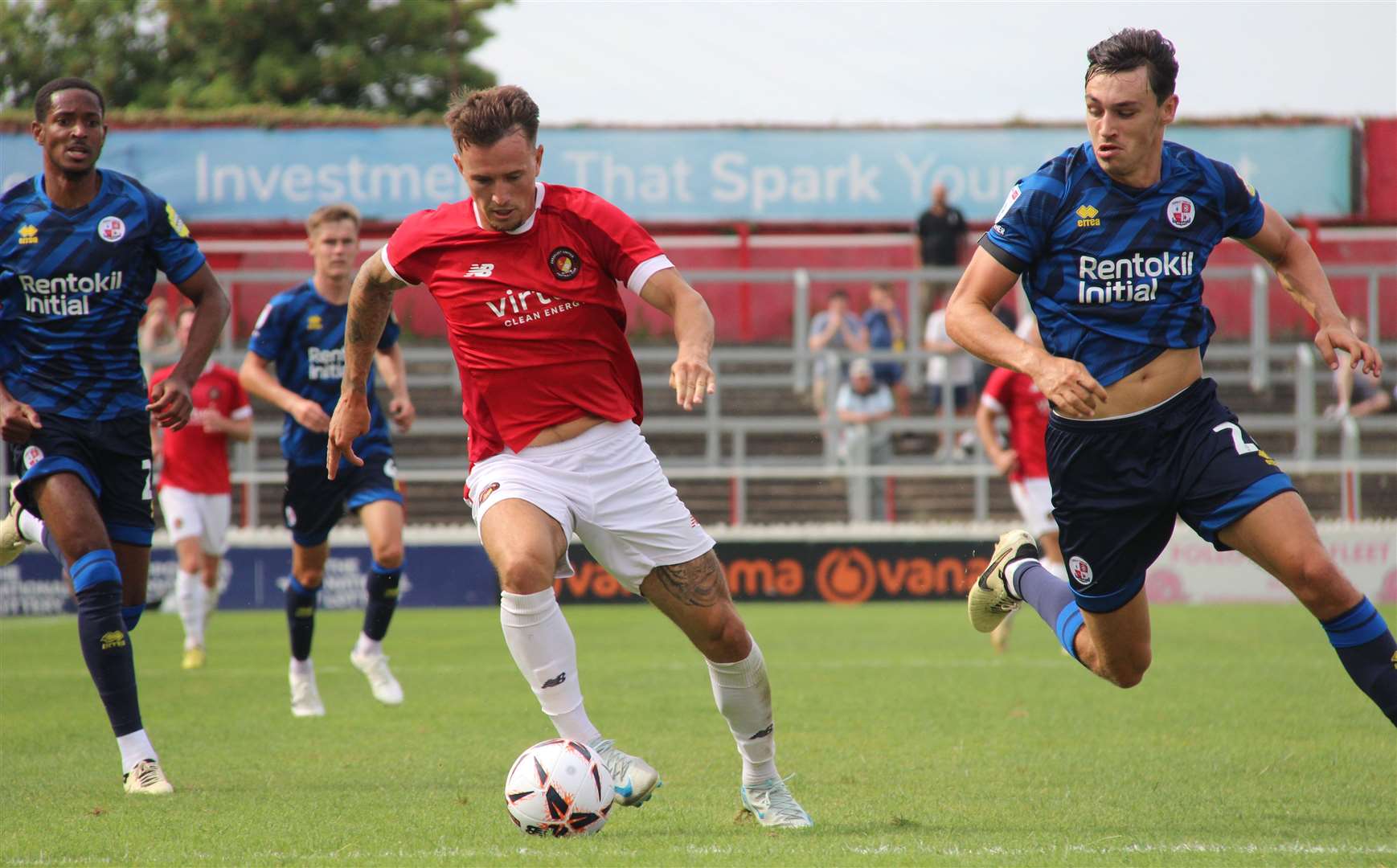 Ben Chapman on the ball for Ebbsfleet last weekend in their friendly against Crawley. Picture: EUFC