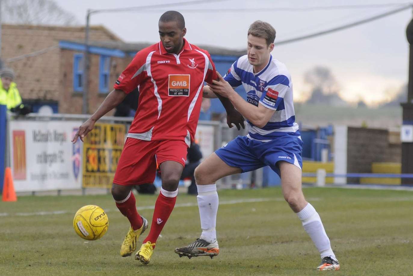 New Maidstone signing Phil Starkey (blue and white) pictured during his Margate days Picture: Paul Amos