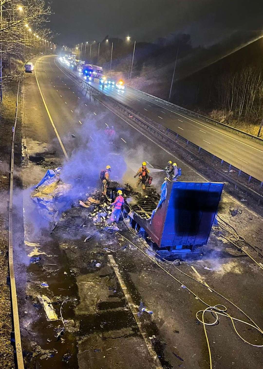 The aftermath of a lorry fire on the M6 in Lancashire (Lancs Road Police/PA)