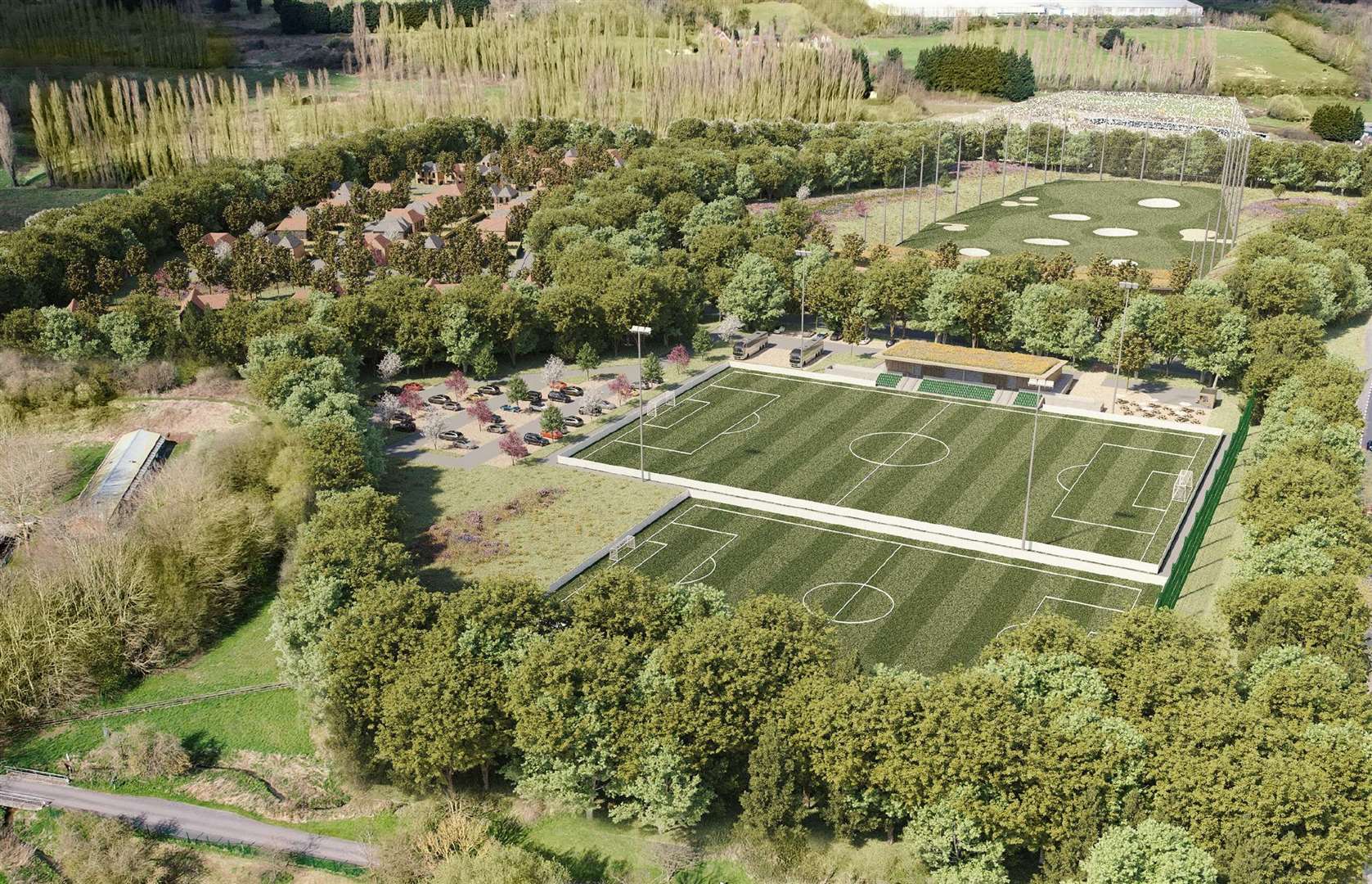 An aerial view of the proposed Oast Park sports ground. Picture: Hollaway Studio