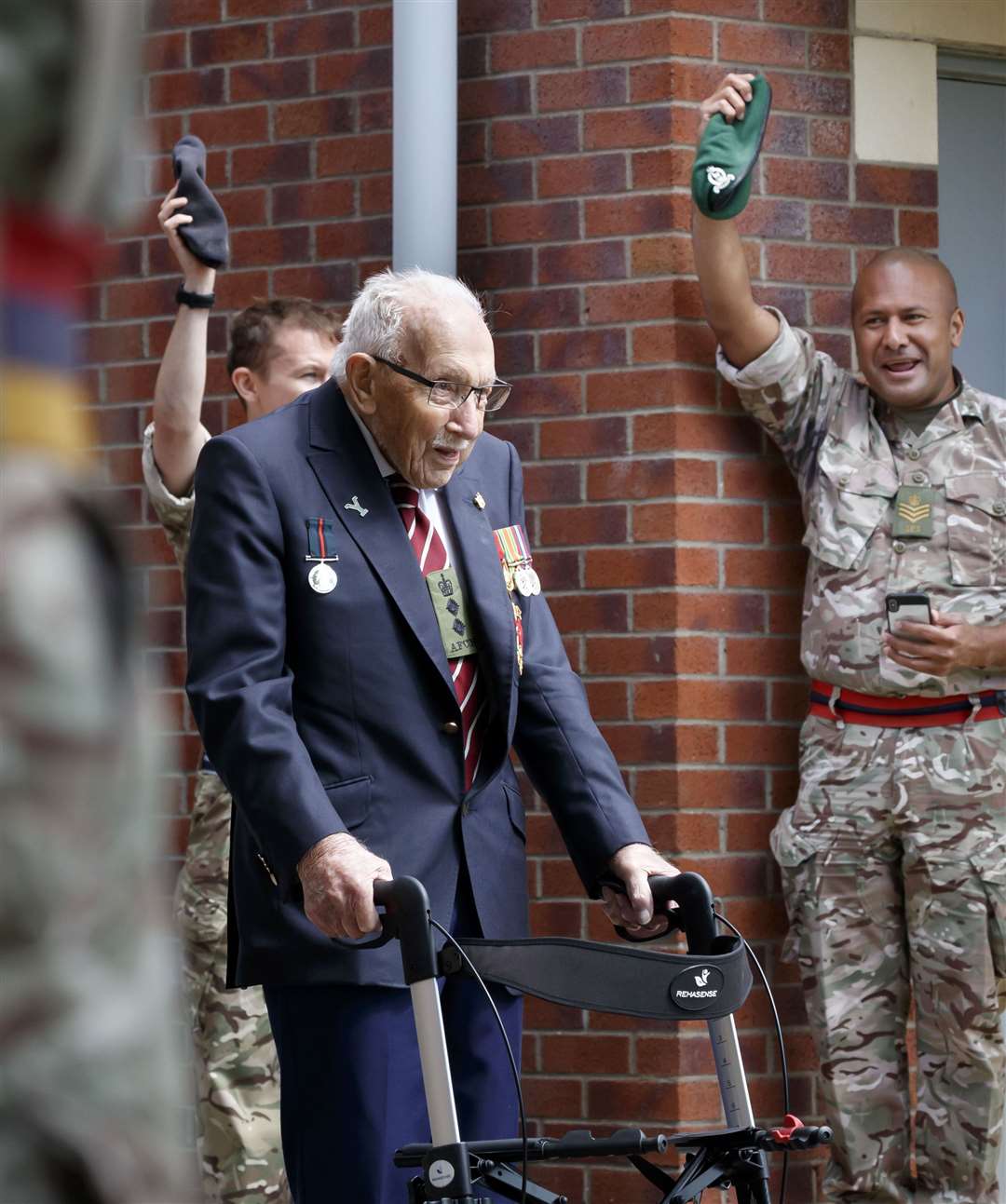 Captain Sir Tom Moore receives three cheers during a visit to the Army Foundation College in Harrogate (Danny Lawson/PA)