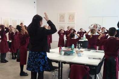 School pupils inside the Turner Contemporary, who will be meeting Kate later