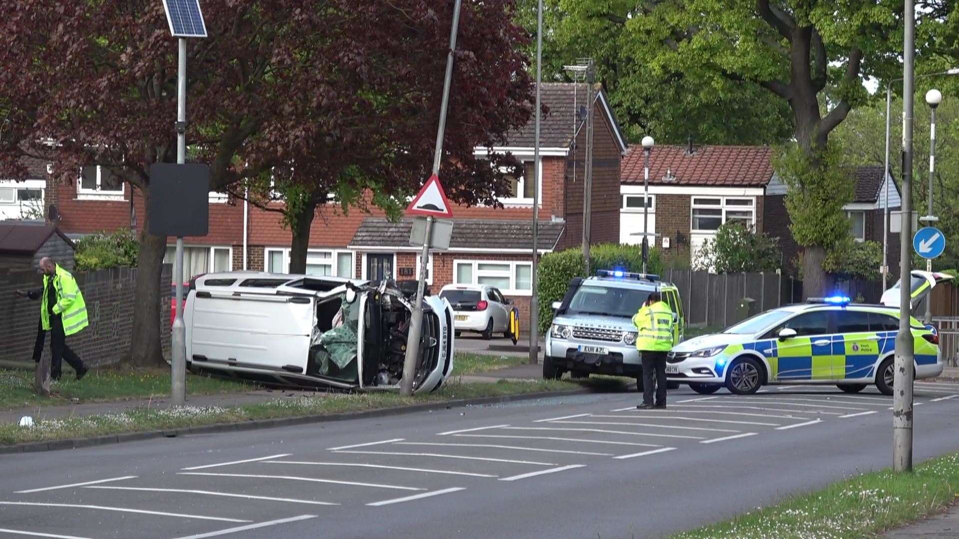 The van has overturned in Deanwood Drive in Chatham. Picture: @Media999E