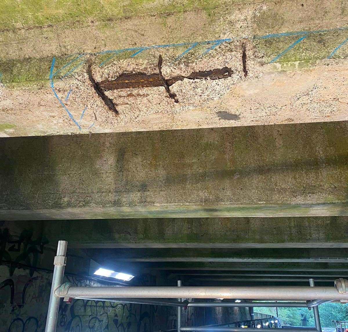 Engineers are carrying out maintenance to the concrete and steel that helps reinforce the bridge. Picture: National Highways