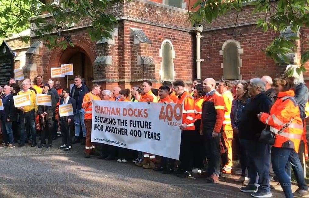 The Save Chatham Docks campaign staged protests outside of planning committee meetings where the Docks applications were considered