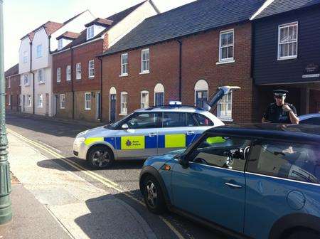 Police in St Radigund's Street, Canterbury, after a suspicious package was found