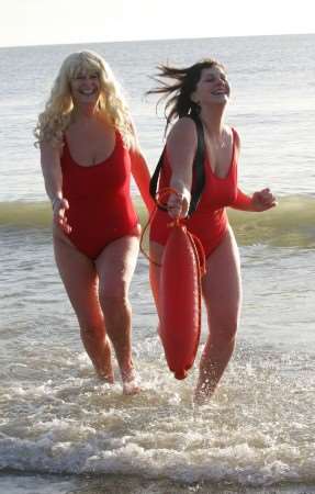 Emma Button and Sharon Stevens enjoyed a dip at Sunny Sands Beach, Folkestone, which has passed water standards, on Boxing Day