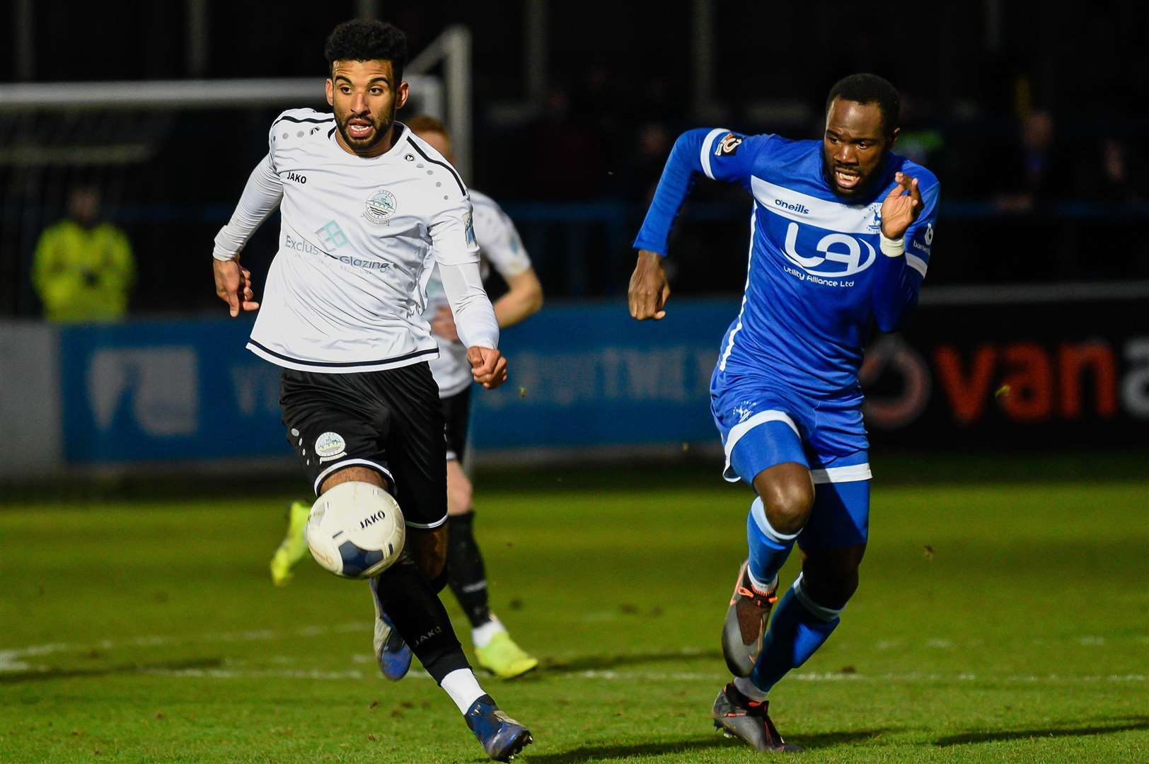 Dover midfielder Oscar Gobern looks for space during his side's 1-1 draw against Hartlepool on Saturday. Picture: Alan Langley