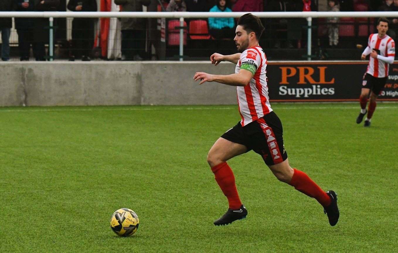 Sheppey skipper Richie Hamill drives forward. Picture: Marc Richards