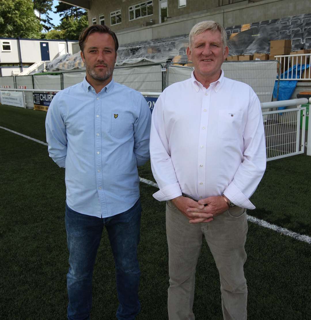 Jay Saunders and Terry Casey, pictured before the start of the 2015-16 National South promotion-winning season Picture: John Westhrop