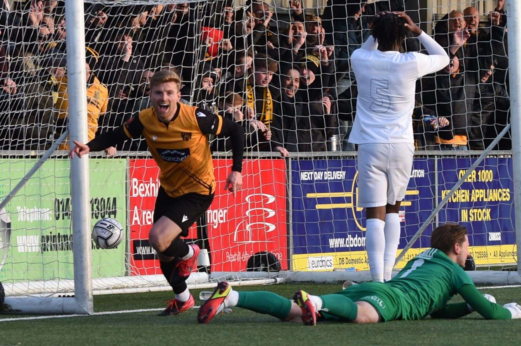 Jack Barham scored his second hat-trick of the season in Maidstone's win at Eastbourne Picture: Steve Terrell