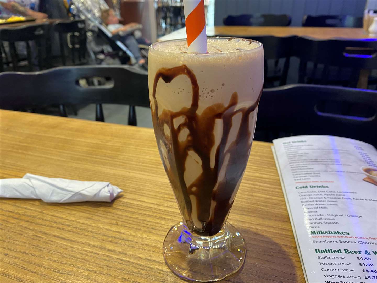 A chocolate milkshake to accompany the meal