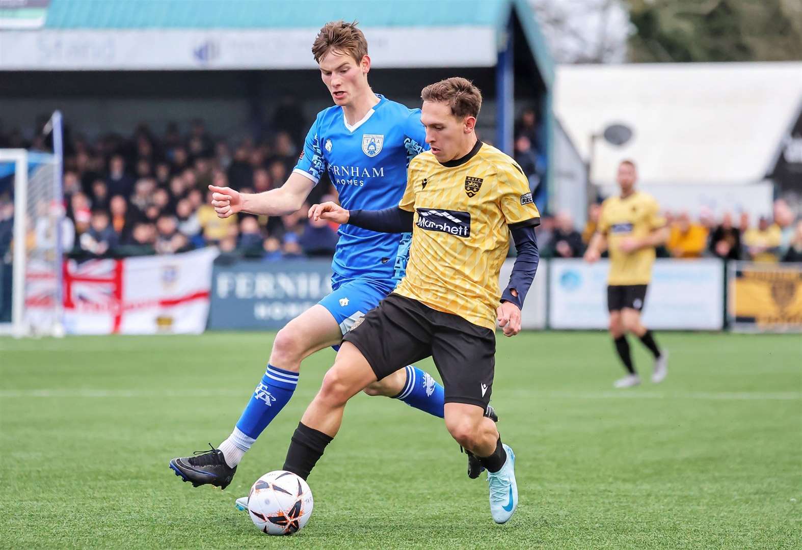 Tonbridge defender Ethan Sutcliffe pays close attention to Matt Rush. Picture: Helen Cooper