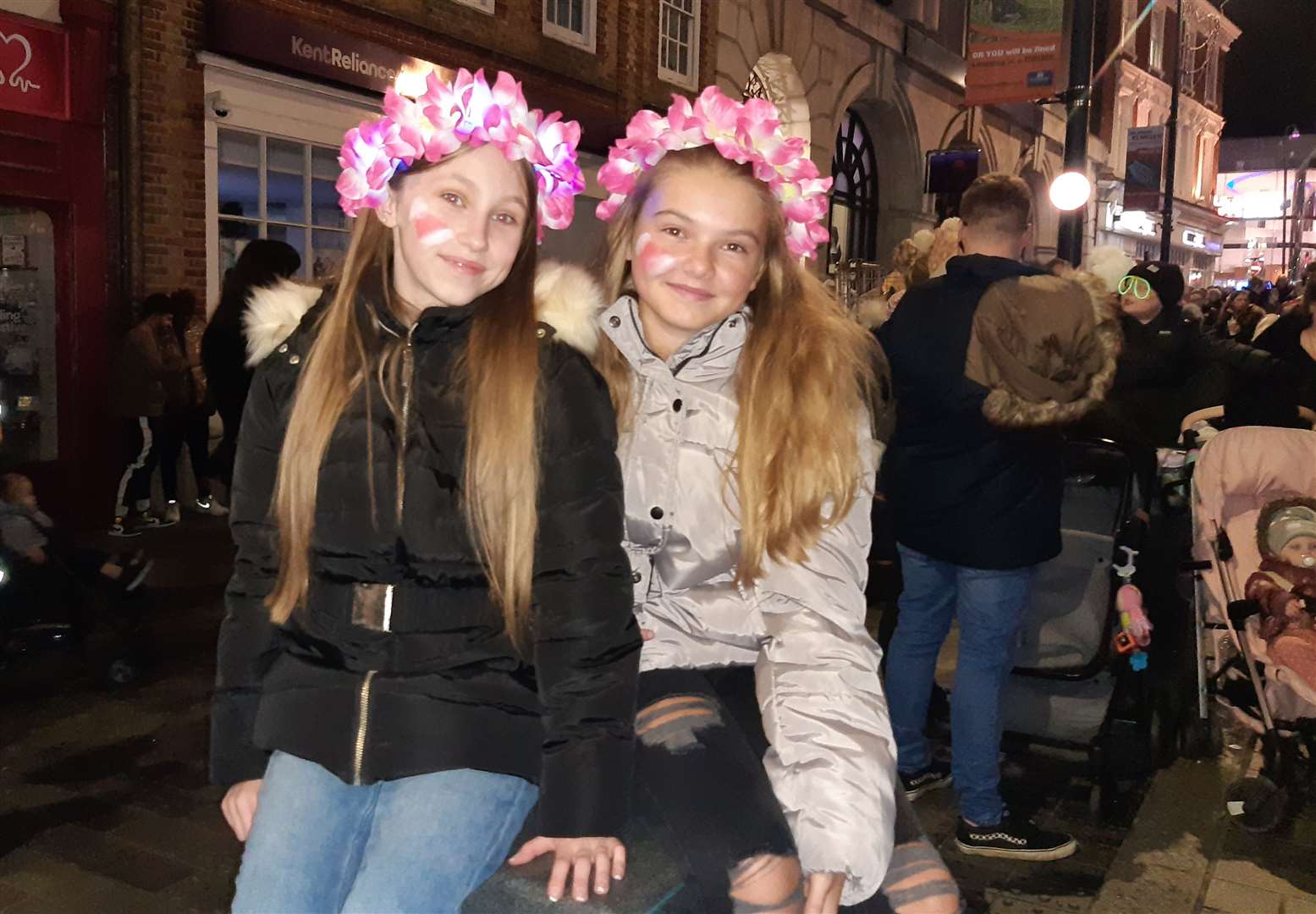 Jersey Heath, 11, and Maisie Barrett, 11, at the Maidstone Christmas lights switch on 2021