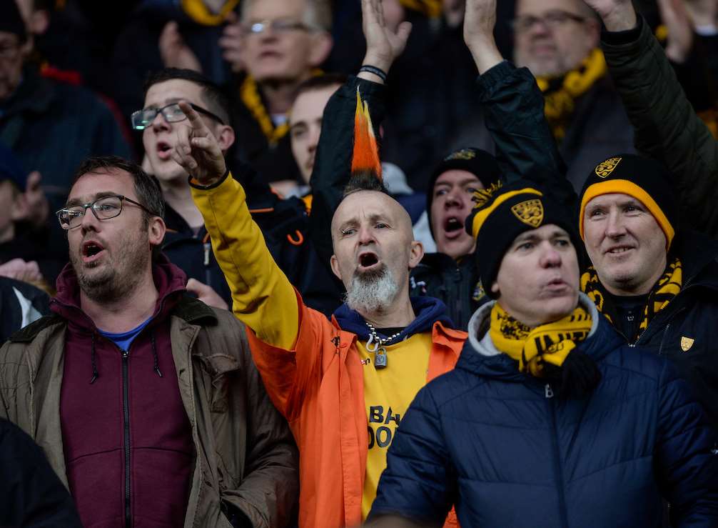 Maidstone fans get behind their team at Stadium MK Picture: Ady Kerry