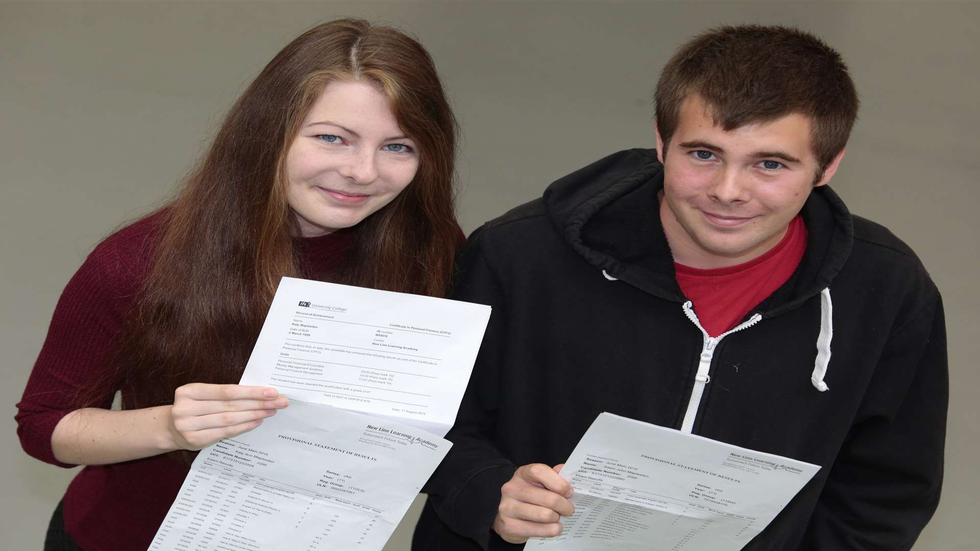 Katy Maplesden and twin Adam collected their results