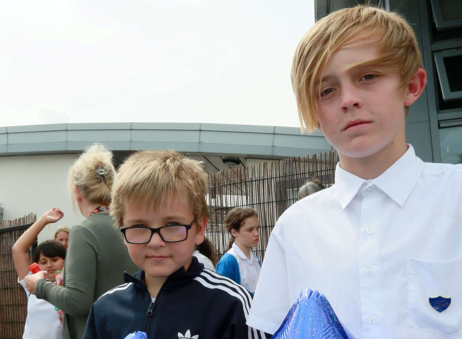 Pupils Nojus (left) and Juve (right) with their balloons.