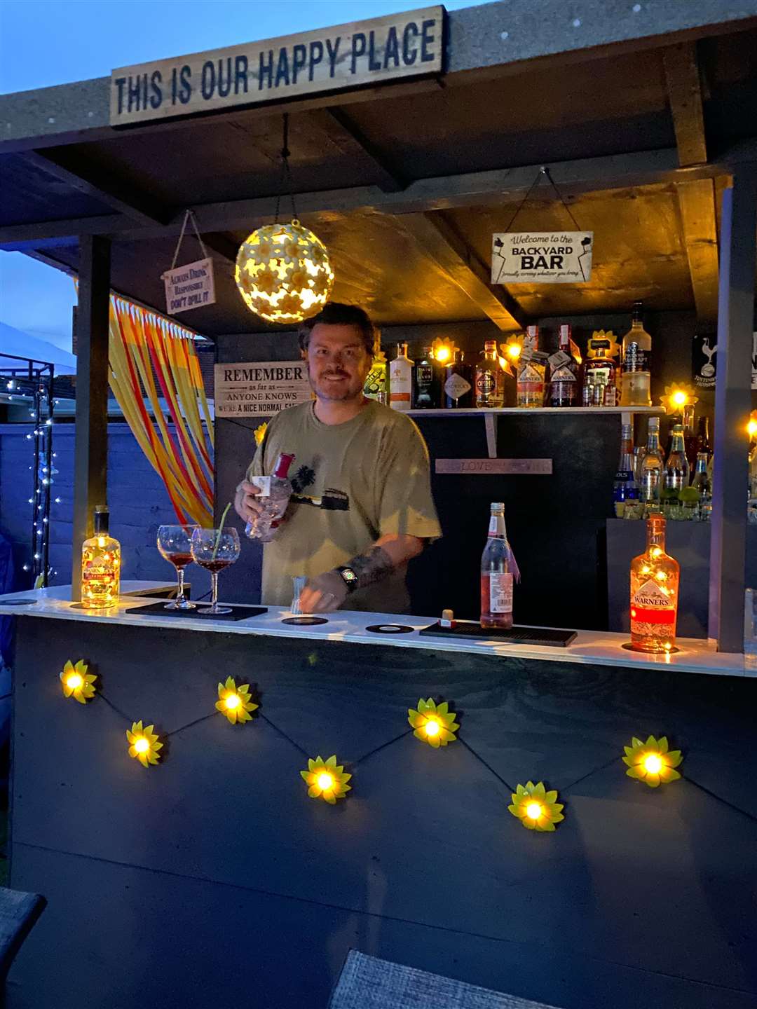 With the help of Mrs Rees’ father, they have built a bar and recreated the festival’s iconic pyramid stage (Fiona Rees)