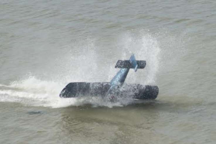 The plane flipped over in the water. Pic by Nigel Hancock