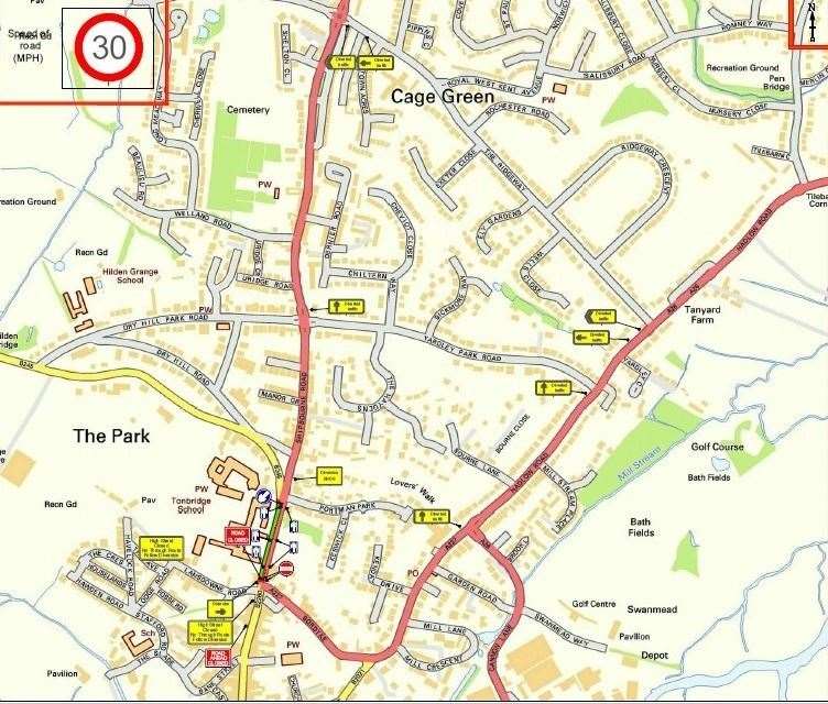 The proposed diversion route which will be in place during gas works in Tonbridge (15647390)