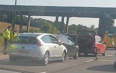 The scene of an accident on the A249 approaching the Stockbury roundabout. Pic: @Kent_999s (2929081)