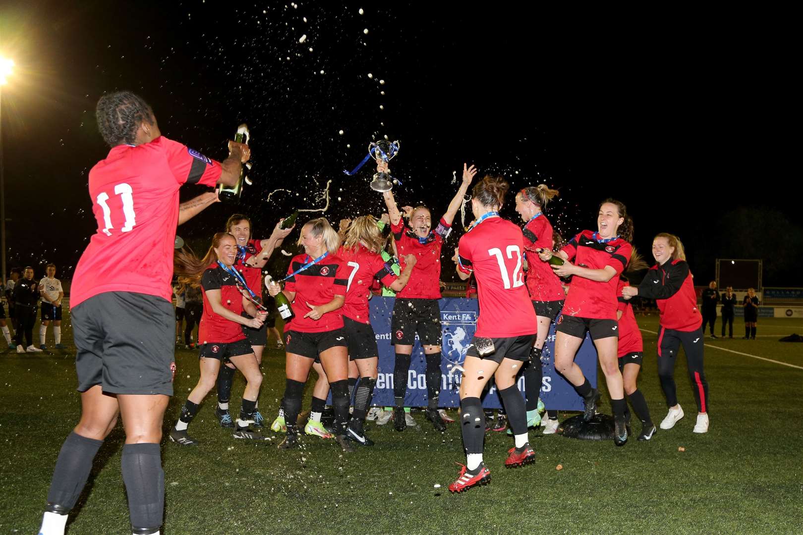 Party time for Gillingham Women after winning the cup final Picture: PSP Images