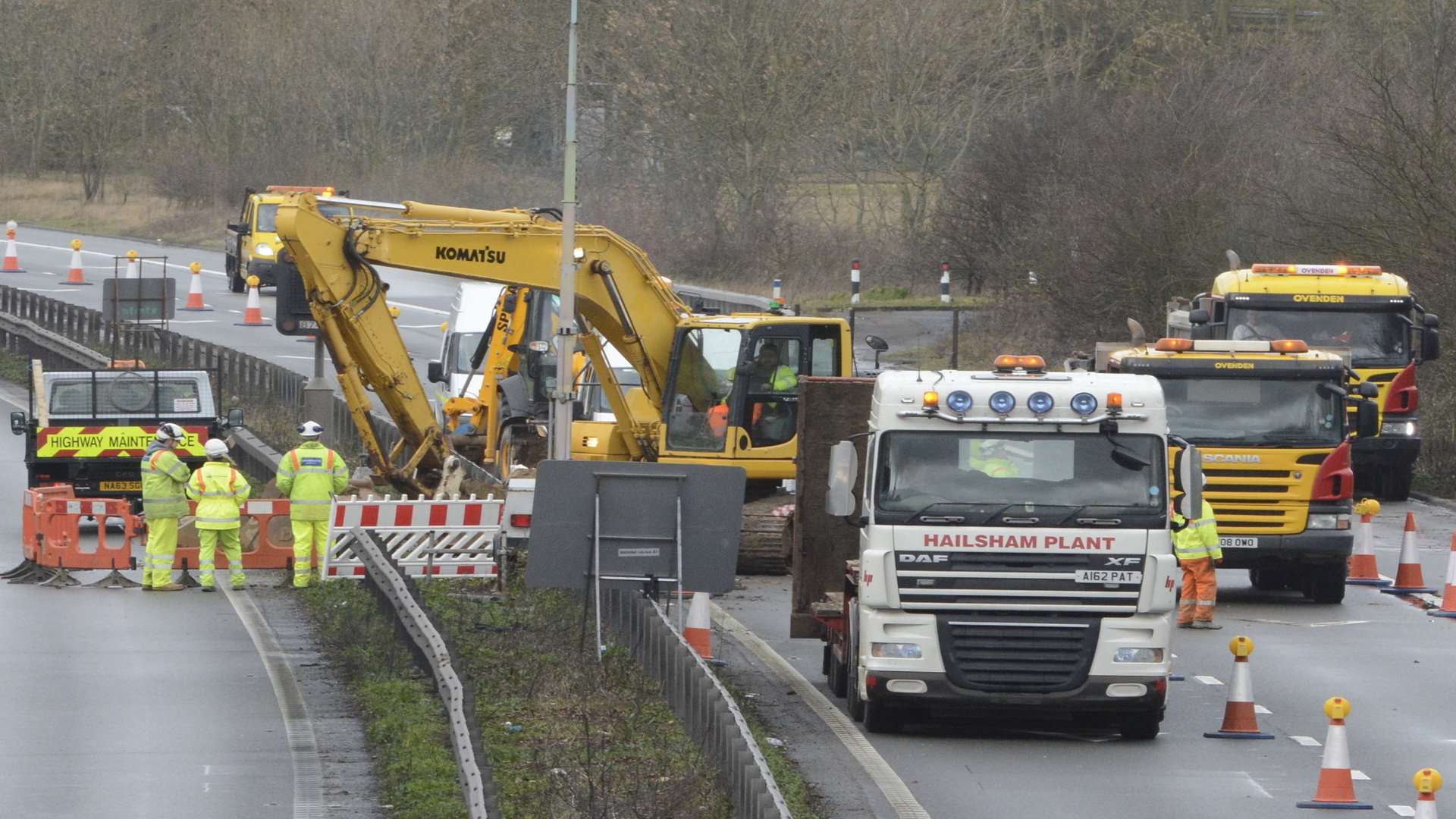 Work is ongoing on the M2 to repair the hole. Picture: Simon Burchett