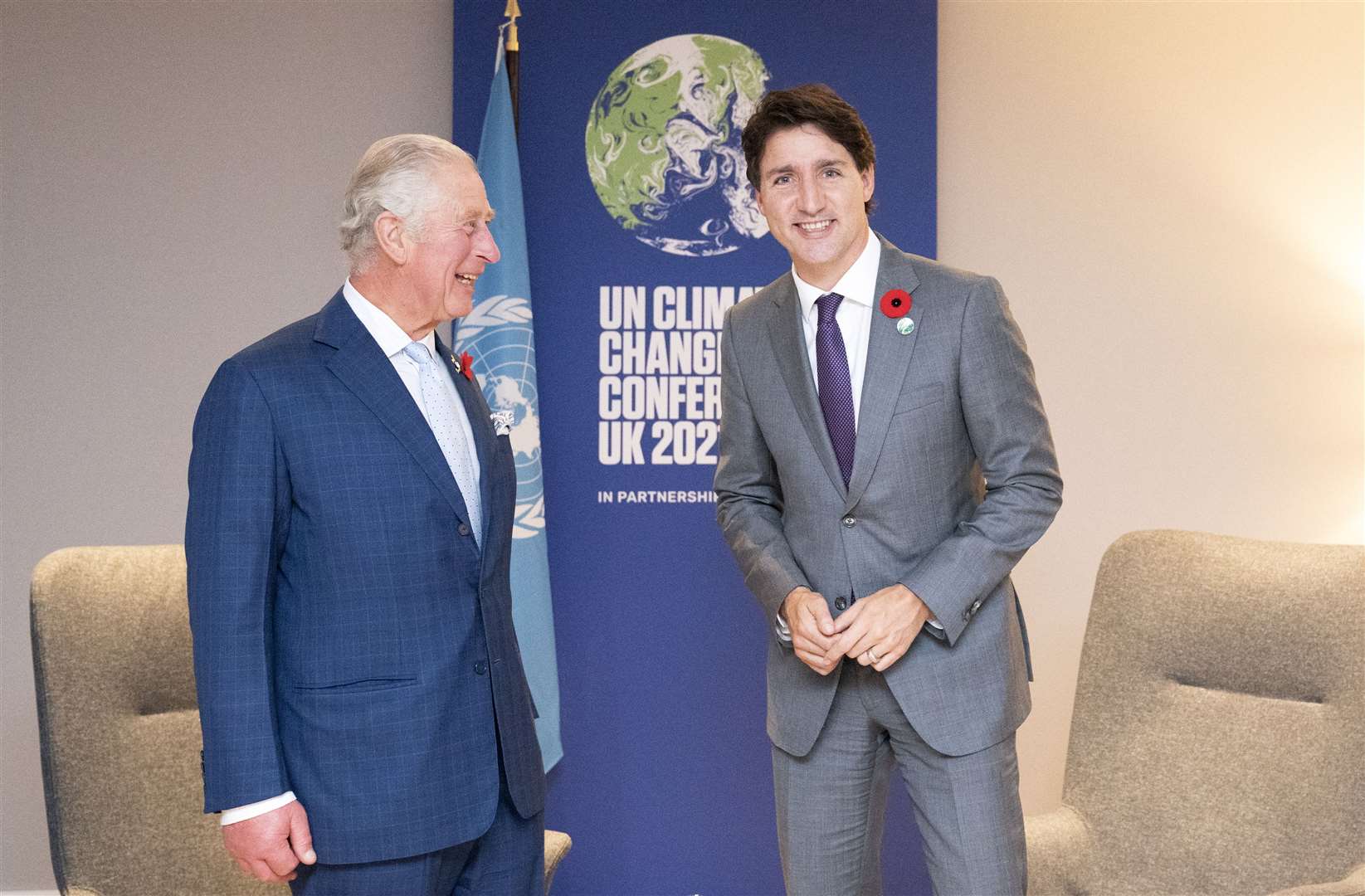 The Prince of Wales greets the Prime Minister of Canada Justin Trudeau (Jane Barlow/PA)