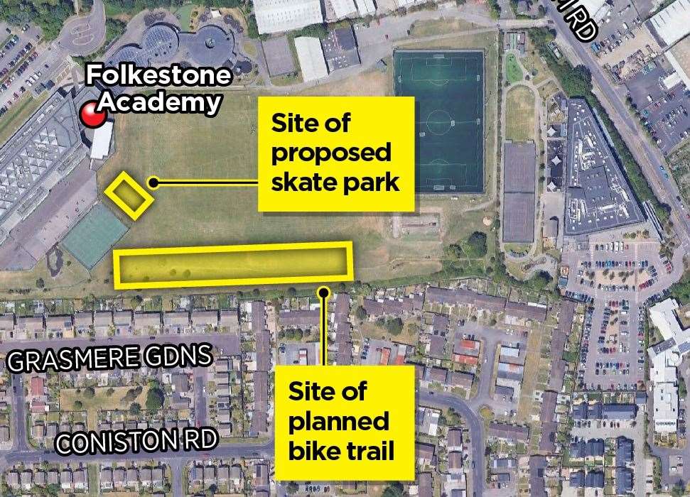 The proposed Folkestone Academy bike trail will be metres away from properties in Grasmere Gardens