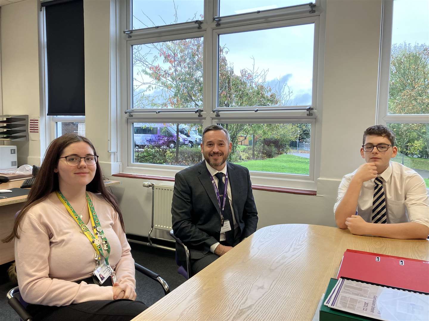 Lee Downey with pupils Joanna Peggie and Kiril Kirilov