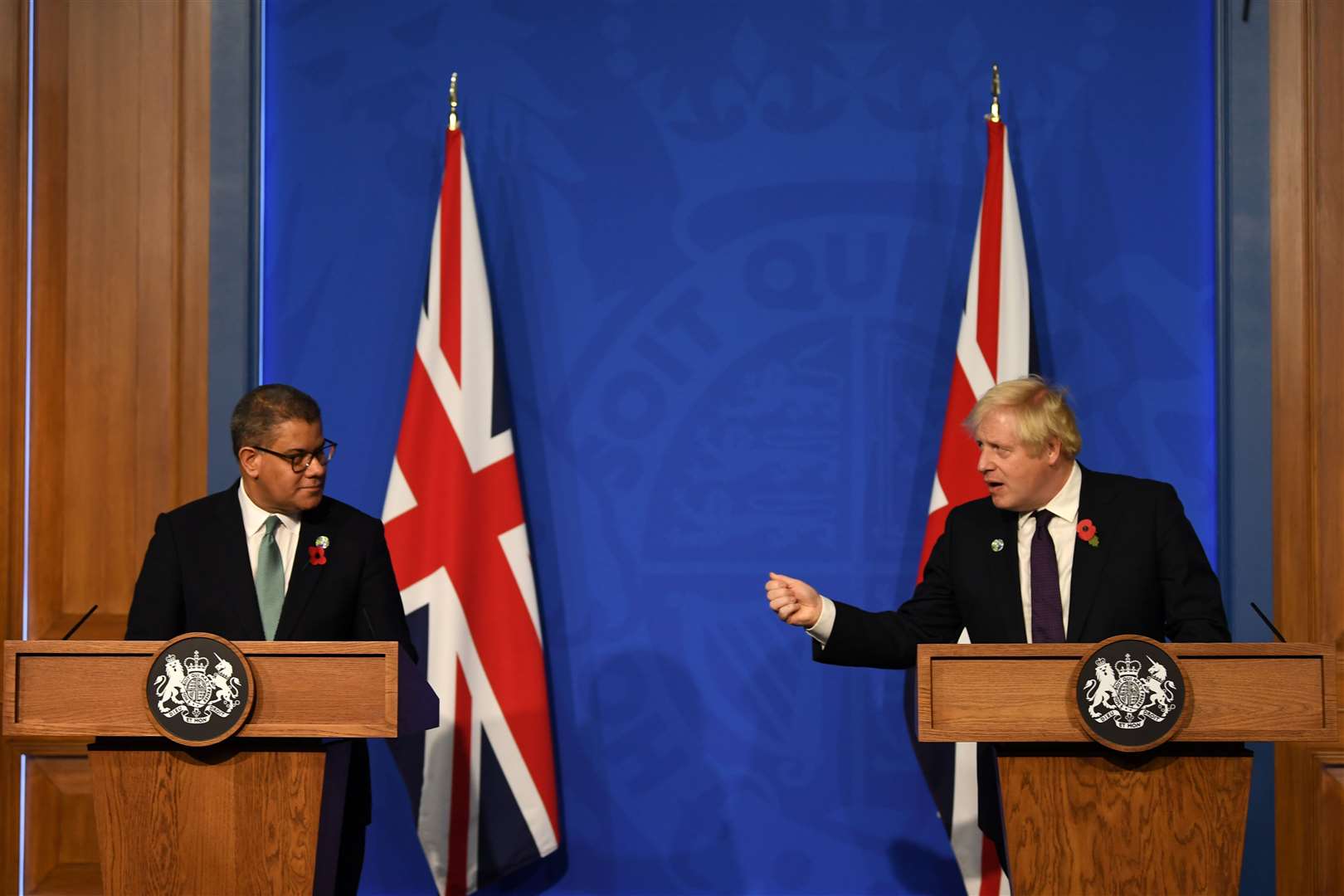 Prime Minister Boris Johnson and Alok Sharma, President of the Cop26, held a press conference in Downing Street (Daniel Leal/PA)