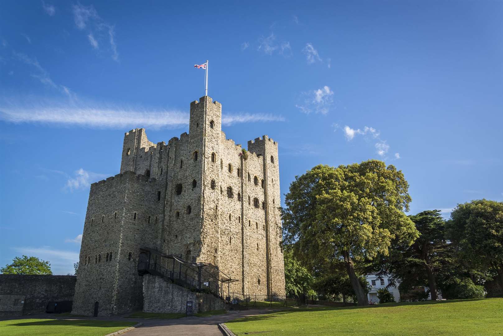 Rochester Castle - the 12th-century keep or stone tower is one of the best preserved in England