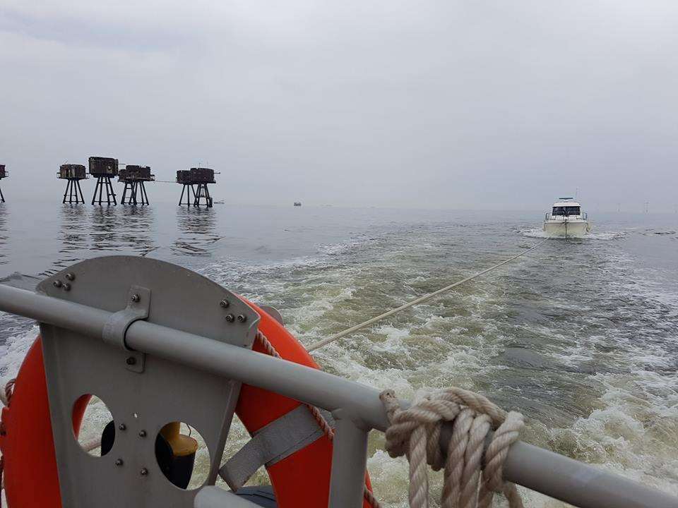 The Ellie May under tow with the Red Sands Forts on the left. Picture: RNLI Sheerness