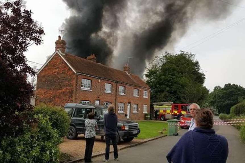 The scene of the fire in Queens Street, Paddock Wood. Pic: @PaddockWoodLife