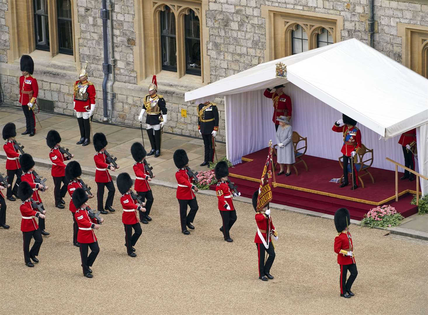 The Queen looks on during the ceremony (Steve Parsons/PA)