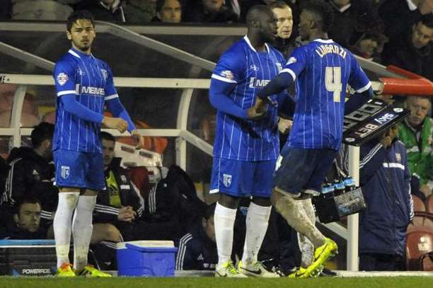 Amine Linganzi is replaced by Adebayo Akinfenwa with an hour gone