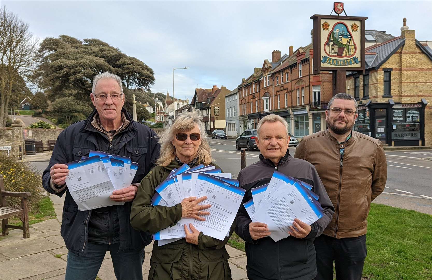 Identity theft victims Colin Drake, Jackie Smith and Robert Sissons with Cllr Tim Prater (right)