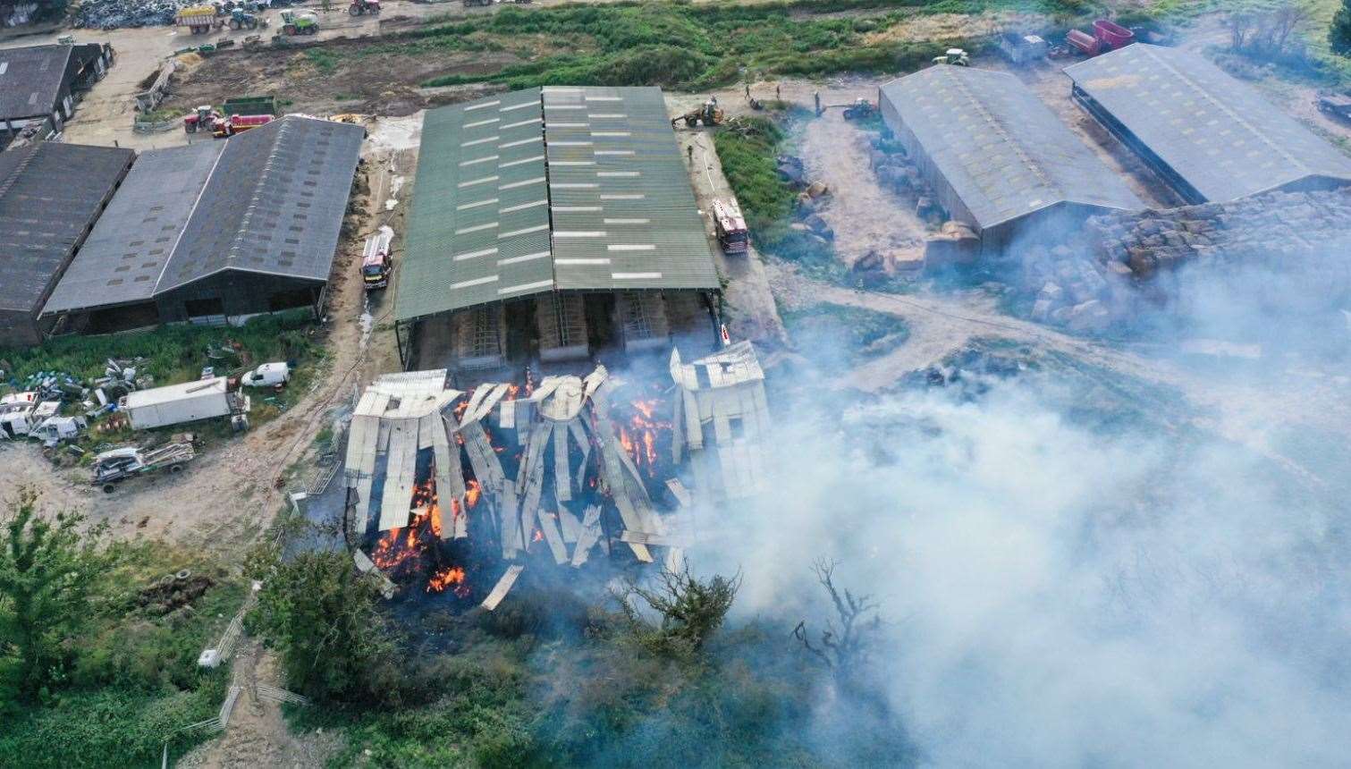 The barn alight in Plurenden Road, Ashford. Pic: UKNIP