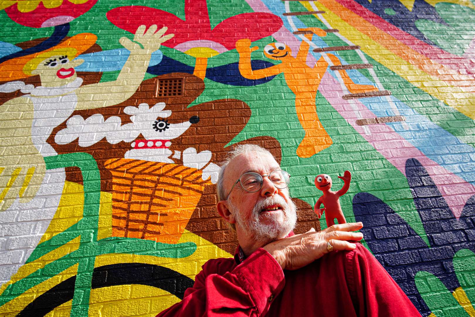 Morph and his co-creator Peter Lord viewed the new mural (Ben Birchall/PA)