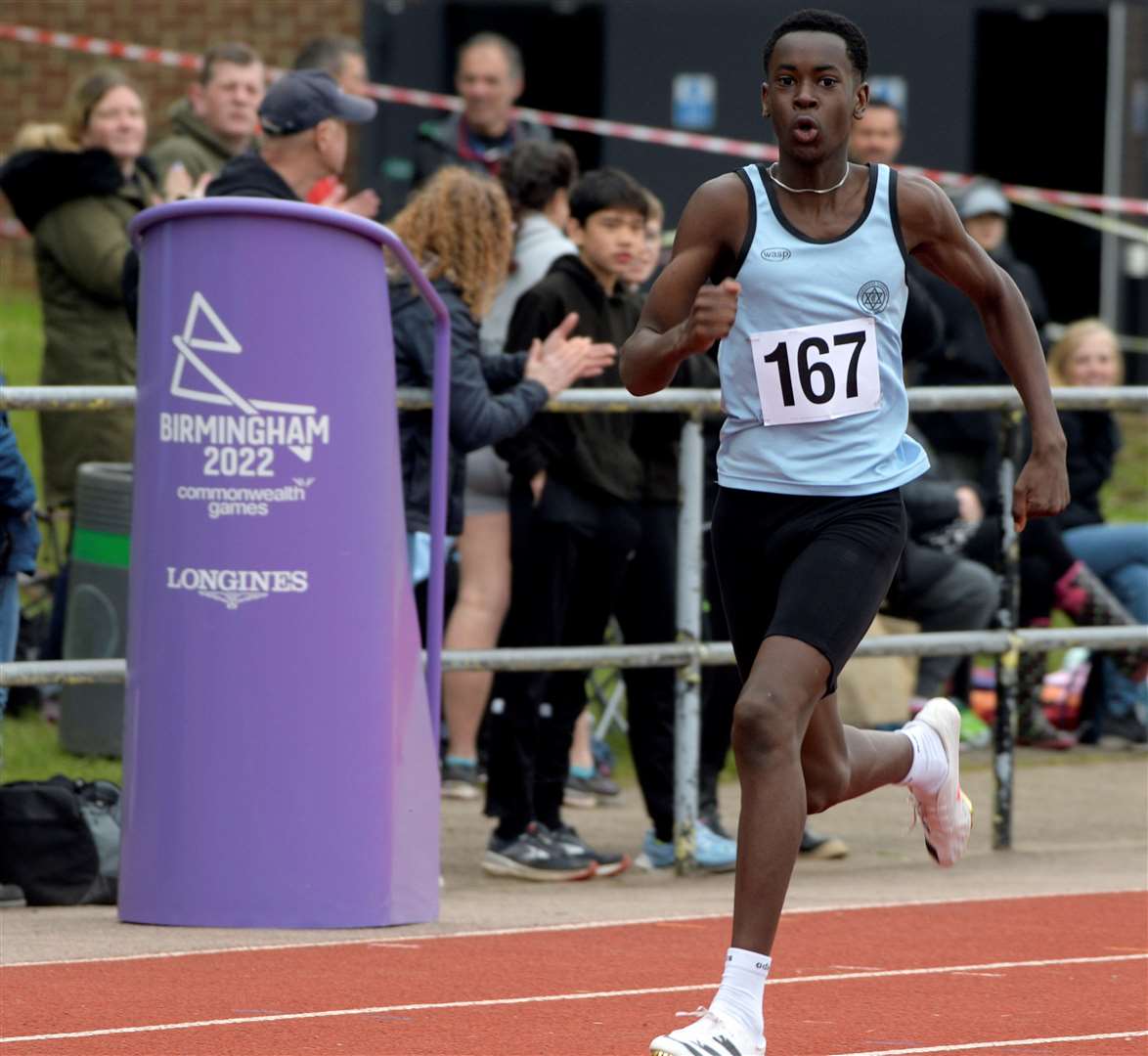 Elijah Olaleye of Cambridge Harriers in the under-15 boys’ 300m. Picture: Barry Goodwin