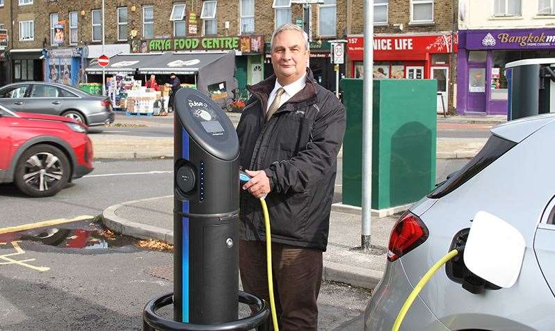 Cllr John Burden with a Parrock Street charger