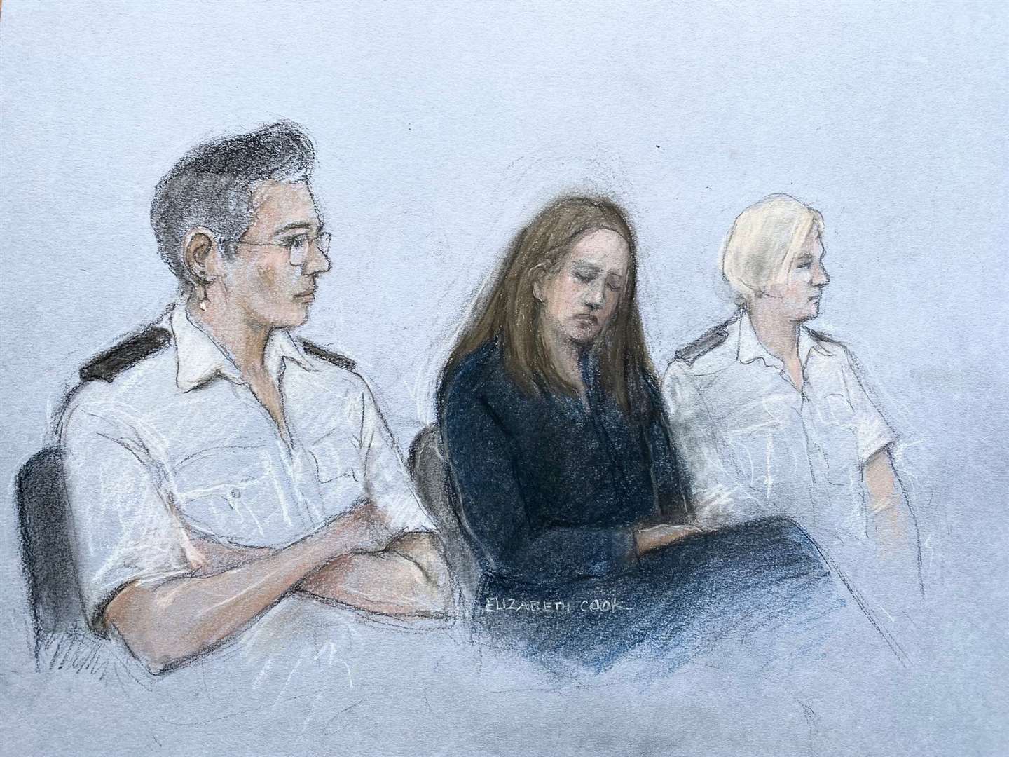 Court artist drawing of nurse Lucy Letby (Elizabeth Cook/PA)