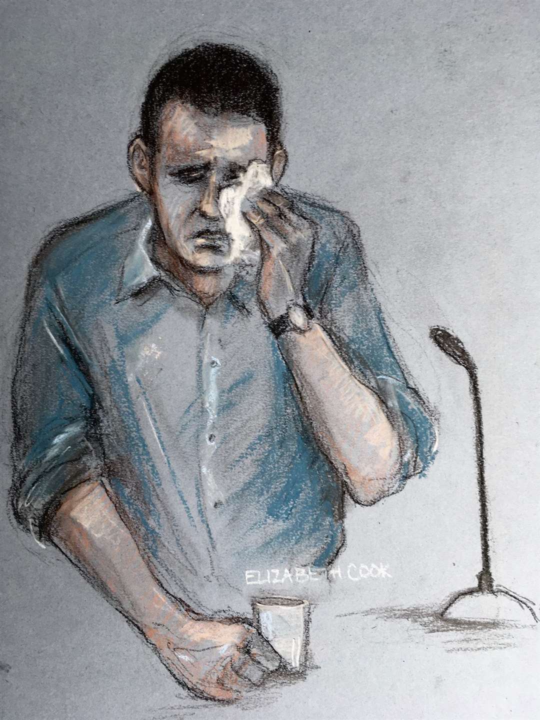 Court artist sketch of Timothy Brehmer (Elizabeth Cook/PA)