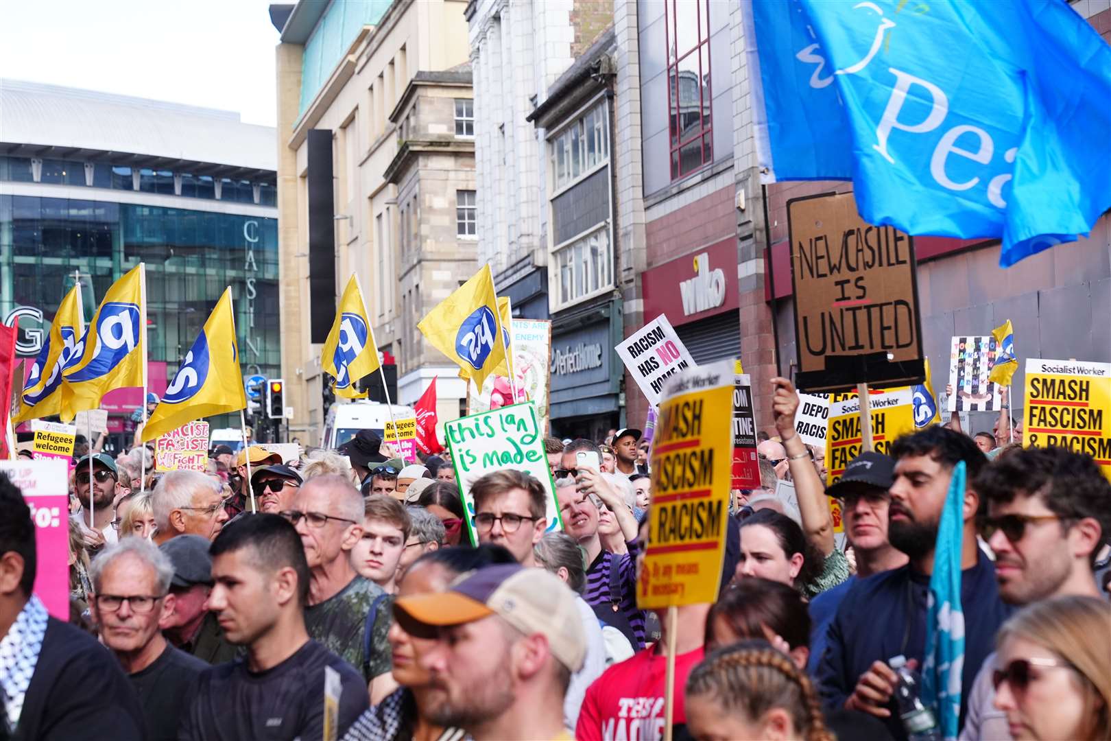 Anti-racism protesters demonstrate in Newcastle (PA)