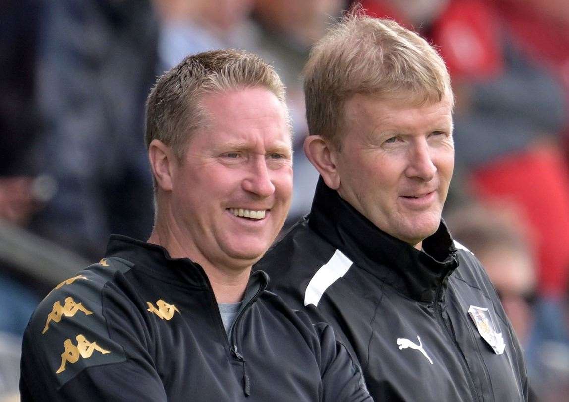 Dartford assistant boss Roland Edge alongside manager Ady Pennock. Picture: Keith Gillard