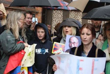 Free Tibet campaigners at their earlier vigil in Canterbury