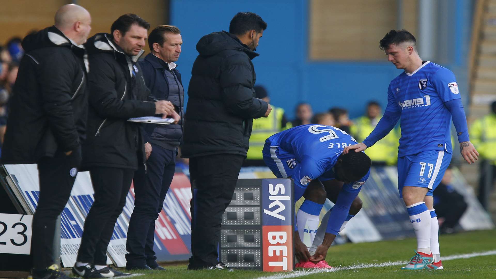 Knott's afternoon comes to an early end with 14 minutes gone as Frank Nouble prepares to come on Picture: Andy Jones