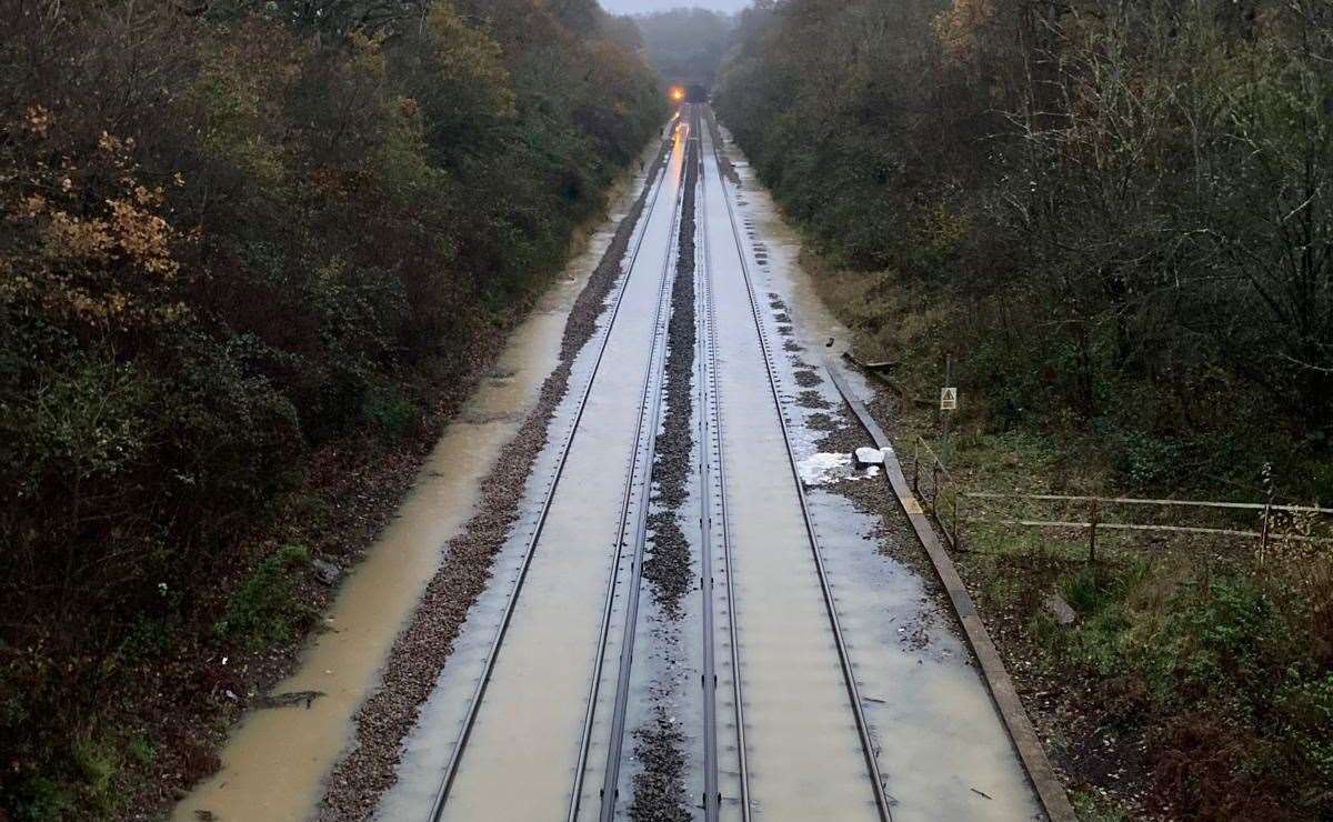 Flooding on railway lines between Redhill and Tonbridge has affected services. Picture: National Rail